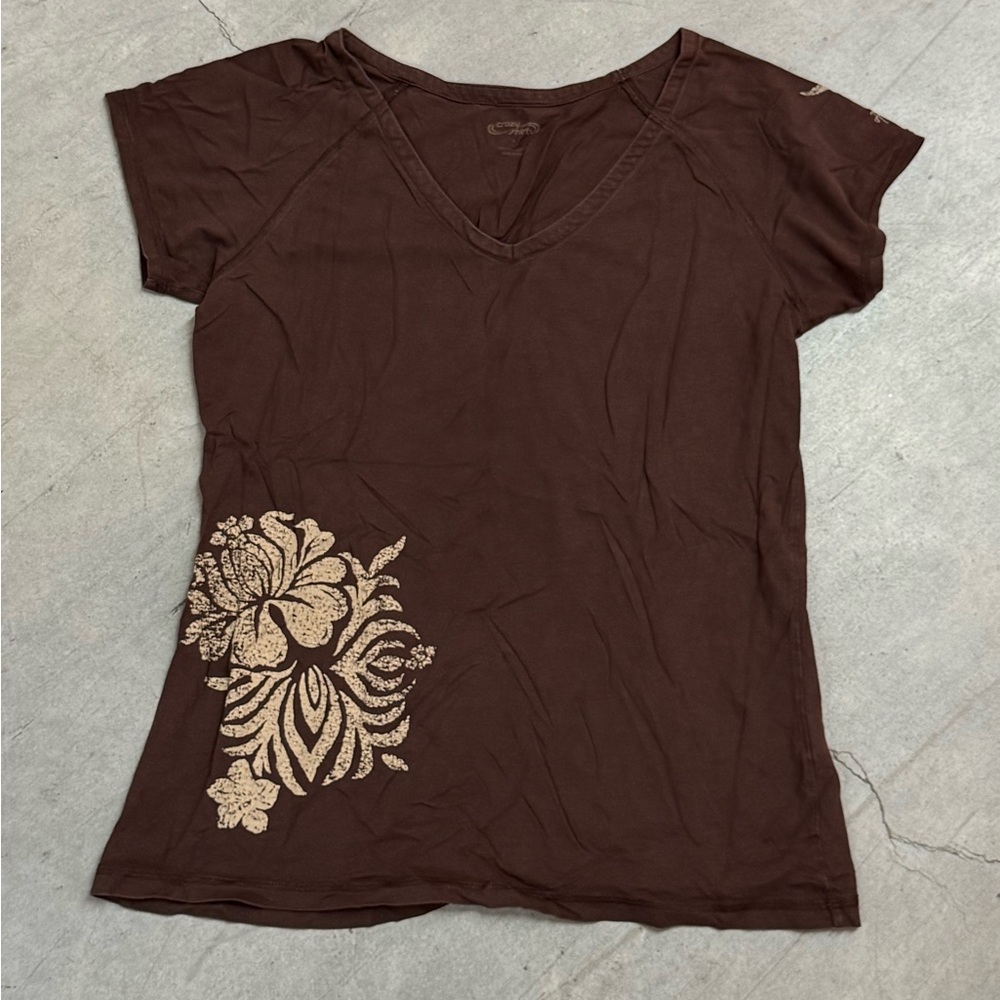 Chic Brown Floral Short Sleeve Tee